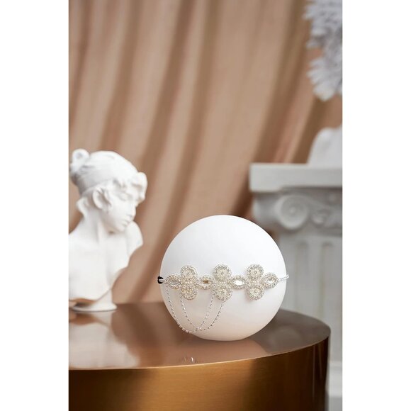 1920s Flapper Headband Silver Crystal Rhinestones Pearl Roaring 20s Gatsby - Picture 2 of 7